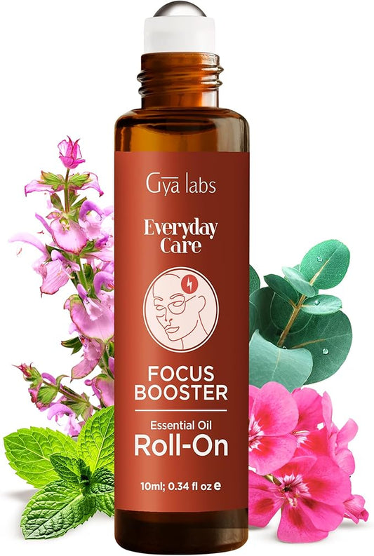 Gya Labs Focus Booster Essential Oil Roll On - 0.34 Fl Oz - Travel Size Roller for Camping, Skin, Aromatherapy Relief, Convenience