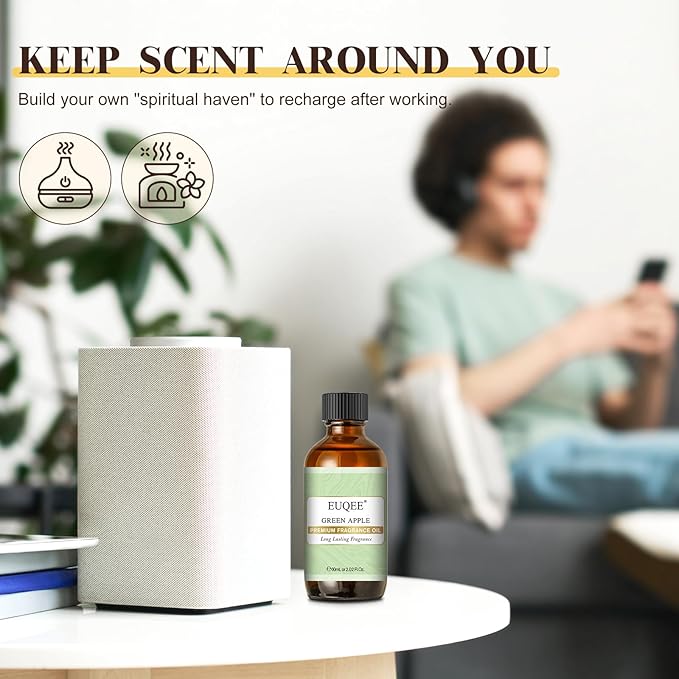 EUQEE Green Apple Fragrance Oils, 2.02 Fl oz / 60ml Essential Oils for Diffuser, Candle Making, DIY Soap with Glass Dropper