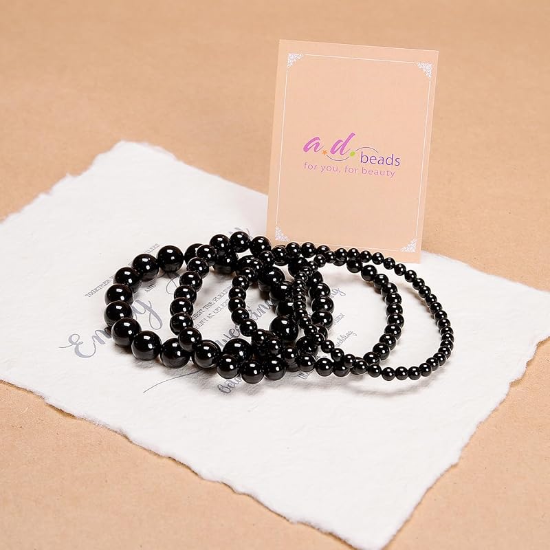 AD Beads Handmade Gemstone Stretch Elastic Bracelet Crystal Healing Reiki Nature's Beauty and Spiritual Essence Unisex (8mm, Black Tourmaline (Best protection))