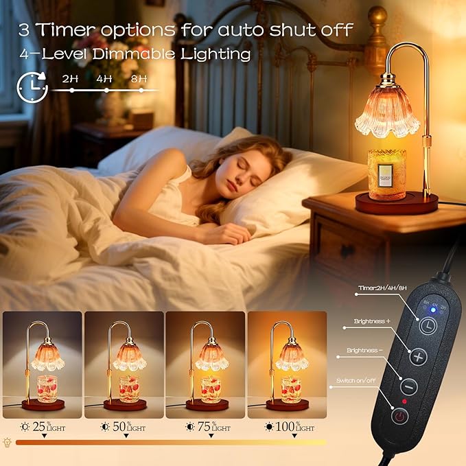 Candle Warmer Lamp with Timer Dimmable: Wax Warmer Gifts for Mom, Birthday Gifts for Women & Home Decor for House Warming Gifts New Home– Adjustable Height for New Home Bedroom (Brown)