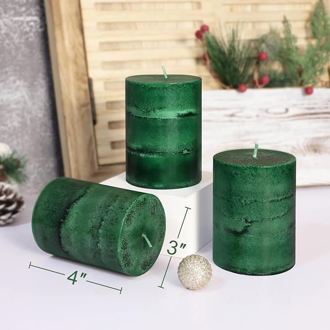 Fir Pine Scented Pillar Candles 3x4 Inch Dark Green 3-Layered Handcraft Holiday Forest Candle Smokeless Aromatherapy Candle for Christmas Decoration Home Party Fragrance Housewarming Gifts