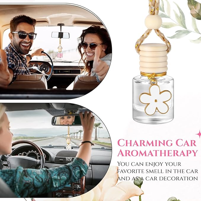 2 Sets Hanging Car Air Freshener and Essential Oil Diffuser, Car Air Freshener Daisy Essential Oil Diffuser Long Lasting Automobile Aromatherapy(White,Pink Champagne)