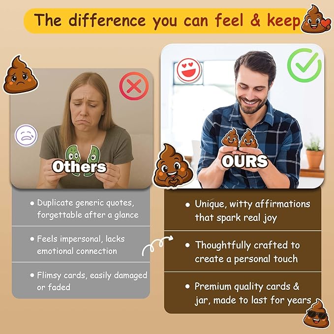 Positive Poo Affirmation Jar – 60 Funny Affirmation Cards, Uplifting Daily Positivity Jar, Cute Gag Gifts for Women, Teens, Men, Unique Self-Care Inspirational Gifts, Birthday & Office Decor