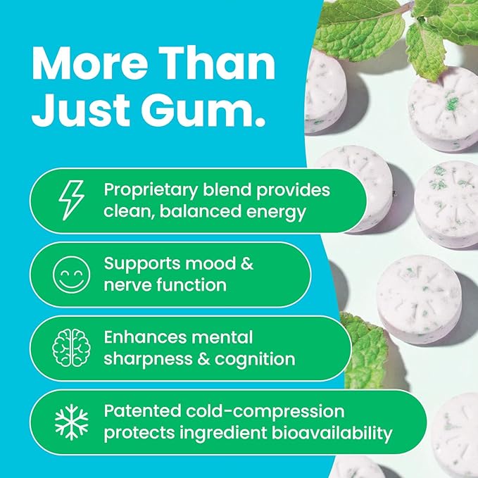 NeuroGum Energy & Focus Gum (54 Count-6 Pack, Spearmint) | 40mg Natural Caffeine + L-Theanine + Vitamin B12 & B6 + Xylitol | Sugar Free Nootropic Cognitive Brain Performance Supplement