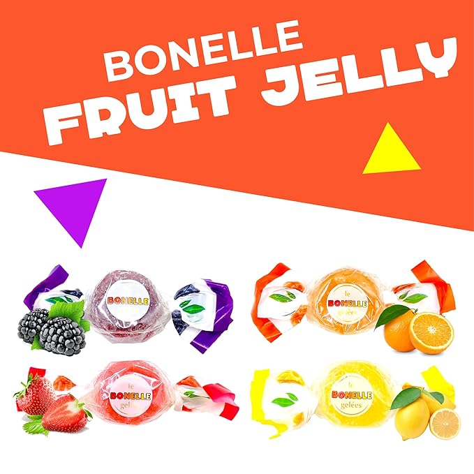 Bonelle Italian Fruit Jelly Candy | 1 Pound Bag | Vegan Dye Free Candy Individually Wrapped | Lemon, Strawberry, Orange, Blackberry | Naturally Flavored