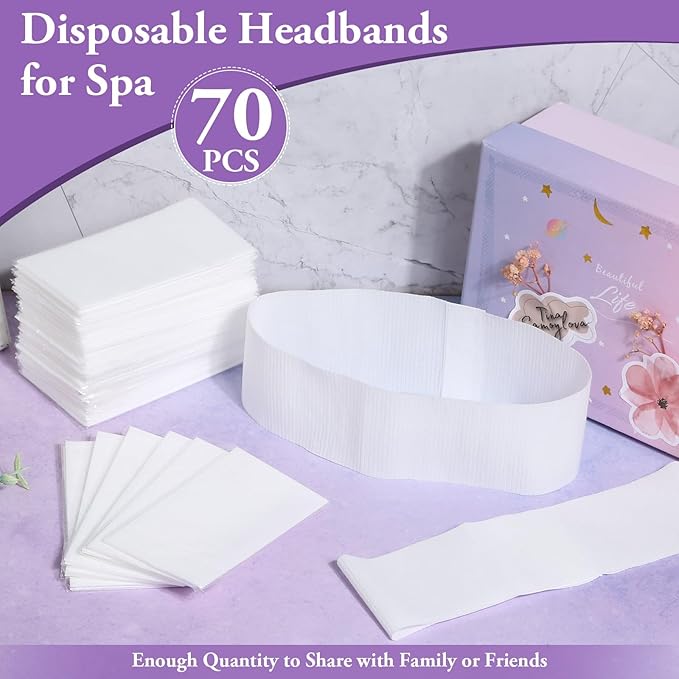 70 Pcs Disposable Spa Facial Headbands, Elastic Headband Wrap with Single Snap Tab, Soft & Flexible Facial Headbands, Stretch Spa for Women, Sport Yoga Salon Shower