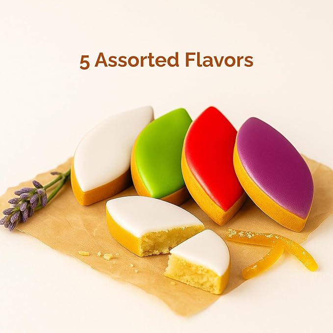 Andy Anand Chocolatier Calissons de Provence - Handcrafted Soft Almond Paste Candy, 5 Assorted Flavors with Candied Melons & Orange, Flown Fresh from France Authentic Divine Taste (28 Pcs, 12.3 Oz)