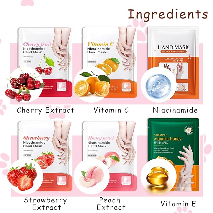 Hand Masks, 6 Pairs Hydrating Exfoliating Hand Peeling Mask, Smooth Hand Masks Moisturizing Gloves Overnight for Dry, Rough, Cracked Hands, Hand Skin Moisturizer Glove for Women Men（D