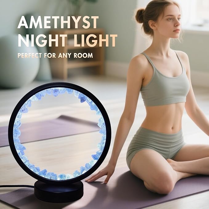 Crystal Night Light,3 Colors Ambient Lighting USB Dimming Healing Crystal Table Lamp,Natural Energy Crystal Decor for Bedroom Home Dating Gift (Blue, Circle)