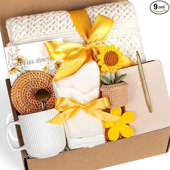 Birthday Gifts for Women, Self Care Get Well Soon Gift Basket for Women, Sending Sunshine Sunflower Thinking of You Care Package for Her, Friendship, Mom, Sister, Best Friend, Wife, Coworker