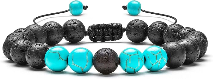 Hamoery Men Women 8mm Lava Rock Aromatherapy Anxiety Essential Oil Diffuser Bracelet Braided Rope Natural Stone Yoga Gifts Beads Bracelet Bangle-21017
