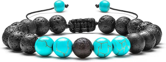 Hamoery Men Women 8mm Lava Rock Aromatherapy Anxiety Essential Oil Diffuser Bracelet Braided Rope Natural Stone Yoga Gifts Beads Bracelet Bangle-21017