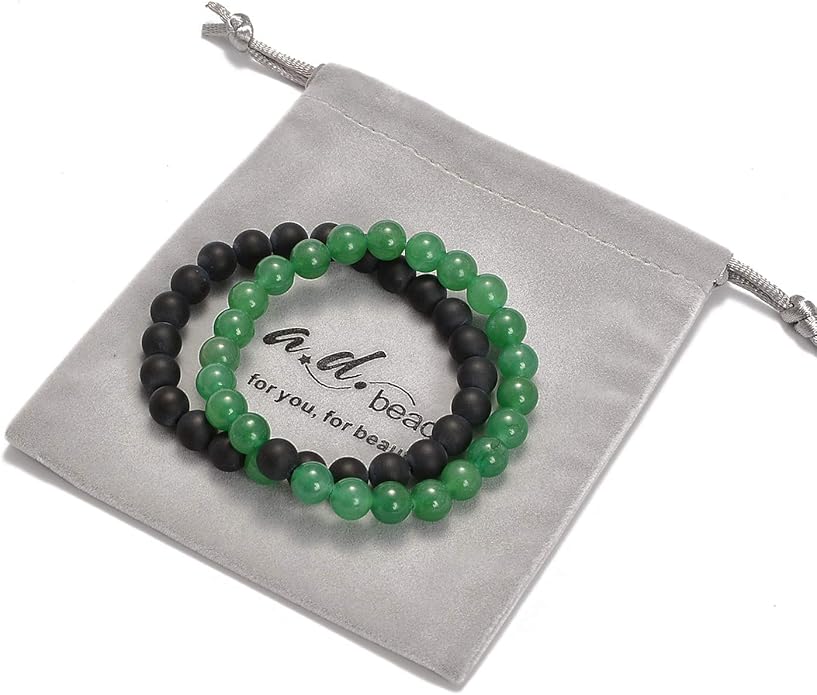 AD Beads 2Pcs His & Hers Distance Beads Bracelets Elastic Natural Stone Yoga Bracelet