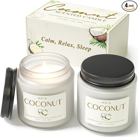 Scented Candles, BOYUJK Coconut Candles for Home Scented, Coconut Candle Set for Stress Relief and Promote Sleep, Candle Gifts for Women and Men