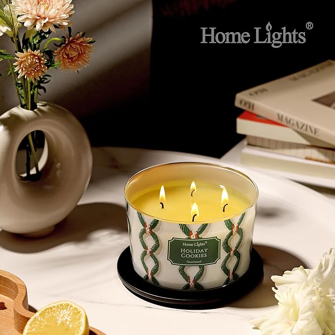 HomeLights 4-Wick Candles for Home Scented - 18oz Soy Wax Blend Candle Long-Lasting Fragrance, Rustic Modern Home Decor and Housewarming Gifts, Holiday Cookies