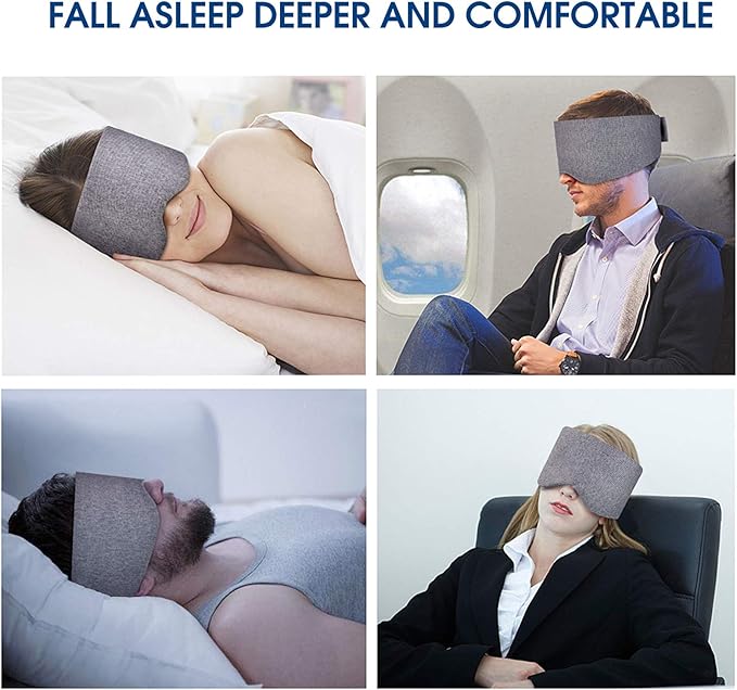 Cotton Sleep Mask for Men & Women, Handmade Eye Mask for Sleeping - Light Blocking/Breathable/Comfortable Blindfold, Eyeshade for Airplane/Nap/Travel with Earplugs (Light Gray)
