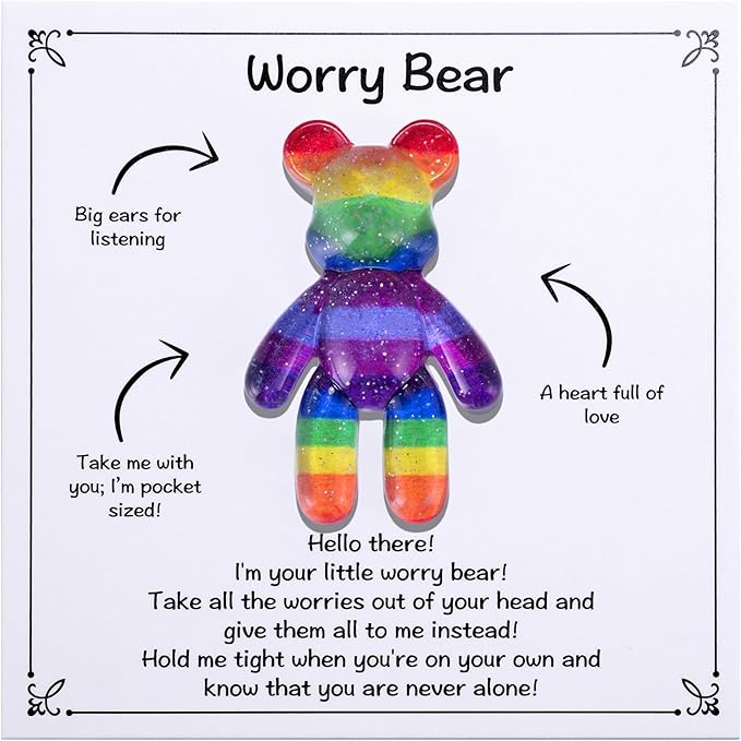 Pocket Bear Hug, Anxiety Relief Gifts for Men Women, Mental Health Positivity Gift for Anxious Friend, Autism Fidget Gift, Thoughtful Gifts for School Anxiety, Rainbow