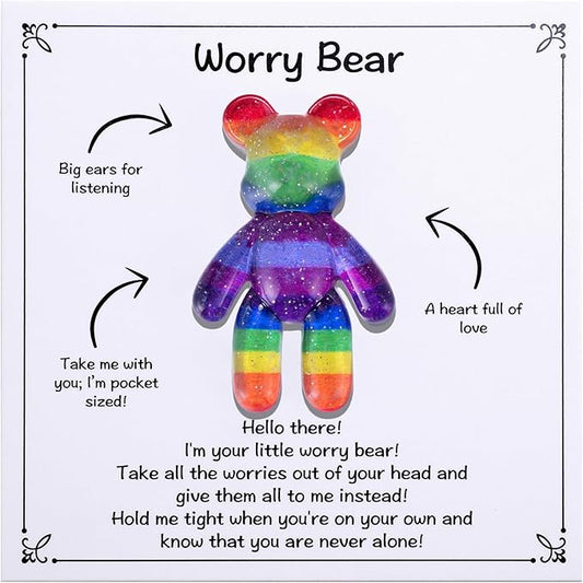 Pocket Bear Hug, Anxiety Relief Gifts for Men Women, Mental Health Positivity Gift for Anxious Friend, Autism Fidget Gift, Thoughtful Gifts for School Anxiety, Rainbow