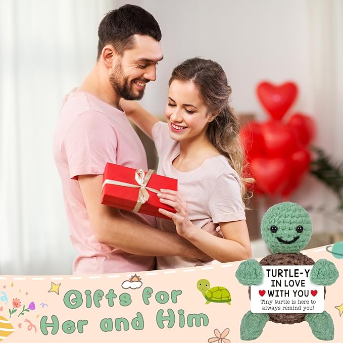 Funny Turtle Crochet Gifts for Her Him, I Love You for Wife Husband, Small Gifts for Girlfriend Boyfriend, Cute Anniversary Birthday, Emotional Positive Crochet Turtle