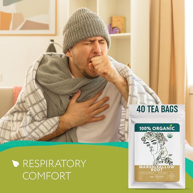 Organic Marshmallow Root 40 Tea Bags – Althaea Officinalis Herbal Tea - Support Throat & Digestive Comfort – Caffeine-Free, Non-GMO