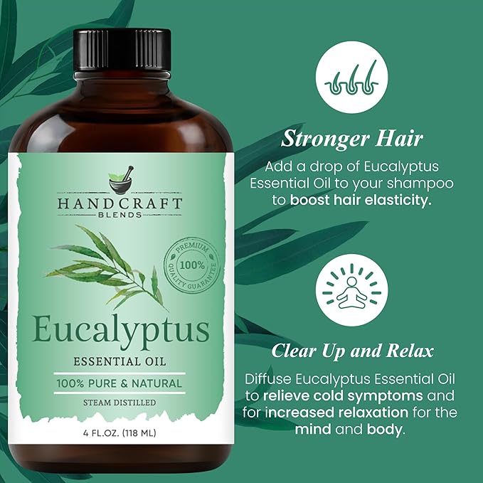 Handcraft Blends Eucalyptus Essential Oil – Huge 4 Fl Oz – 100% Pure and Natural – Premium Grade Essential Oil for Diffuser and Aromatherapy, Skin, Massage, Candle and Soap Making Fragrance