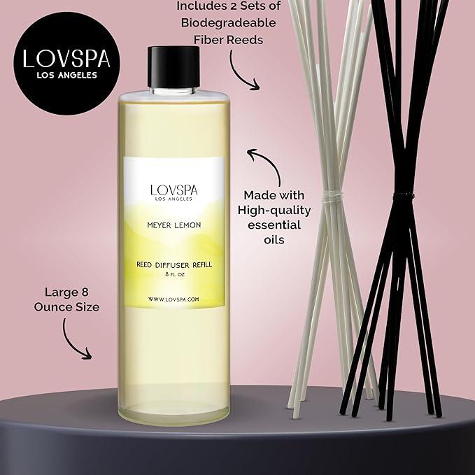 LOVSPA Meyer Lemon Diffuser Oil - Essential Oils for Diffuser Refill & Air Freshener Room Spray - Long-Lasting & Natural Home Fragrance, Scented Oil for Diffusers, USA Made, 8 oz