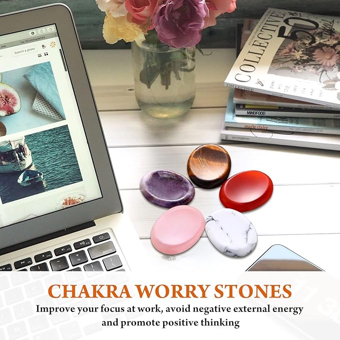 BBTO 12-Piece Worry Stones - Black Obsidian Crystal Thumb Stones for Stress Relief Meditation