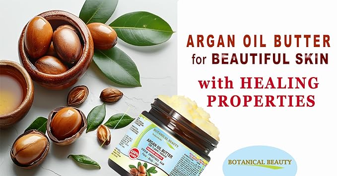 Botanical Beauty ARGAN OIL BUTTER RAW 100% Pure Natural VIRGIN UNREFINED Cold-Pressed for Face, Skin, Body, Hair, Lip, Nails. Rich in Vitamin E (4 Fl Oz)