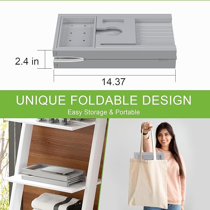 Bathtub Caddy Tray for Tub,Foldable Bath Table Trays,Bamboo Shelf with Book and Wine Glass Holder,Bathroom Accessories Suitable for Luxury Spa or Reading,Gray