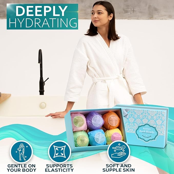 Bath Bombs Gift Set - 6 XXL Bubble Bath Fizzies (4.1 oz Each) with Natural Dead Sea Salt Cocoa and Shea Essential Oils - Best Gift Idea for Birthday, Mom, Woman, Girl, Him, Kids