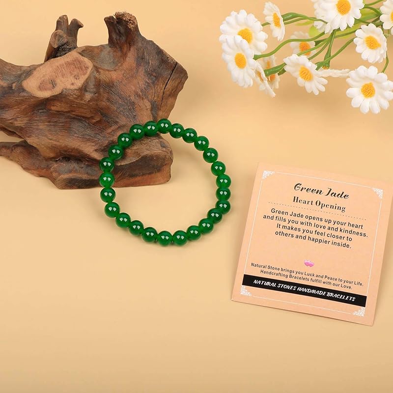 AD Beads Handmade Gemstone Stretch Elastic Bracelet Crystal Healing Reiki Nature's Beauty and Spiritual Essence Unisex (4mm, Green Jade (Heart Opening))