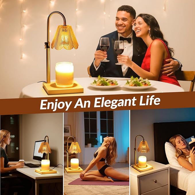 Candle Warmer Lamp with Timer Dimmer, Height Adjustable Fragrance Candle Warmer for Bedroom, Birthday Gifts for Mom Friend Sister, Vintage Aesthetic Style Home Decor (Flower Lampshade)