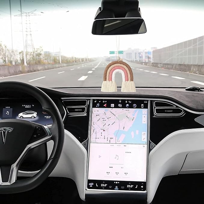 BOHO GARDEN Macrame Bohemian Rainbow Charm - Essential Oil Diffuser for Cars, Baby Nursery, Children’s Bedroom & Home Decor - Colorful Decorative Hanging Air Freshener & Accessories - 3.5x4 - Sienna