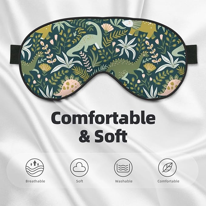 Dinosaurs Tropical Leaves Sleep Mask - Soft Comfort Eye Shade - Blackout Eye Cover - Deep Rest Travel Nap Meditation