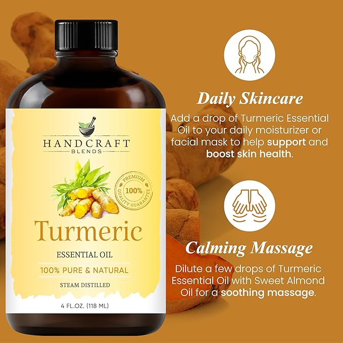 Handcraft Blends Turmeric Essential Oil – Huge 4 Fl Oz – 100% Pure and Natural – Premium Grade Essential Oil for Diffuser and Aromatherapy, Skin, Massage, Candle and Soap Making Fragrance
