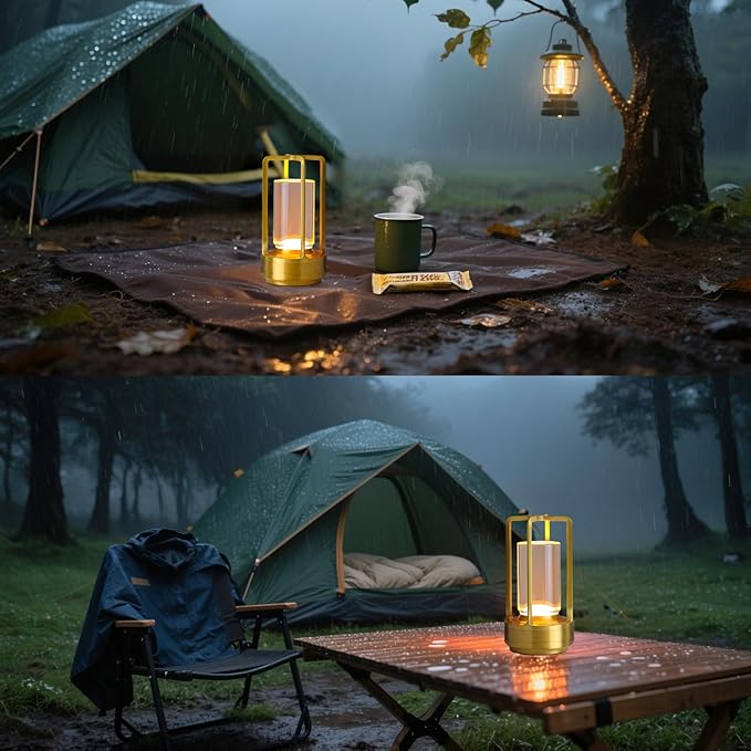 Crystal Lantern Lamp – 4000mAh Rechargeable Battery Operated Cordless Crystal Table Lamp with 3 Colors, Portable Desk Lamp for Indoor & Outdoor Patio, Camping, Restaurant (Gold, 2Pack)