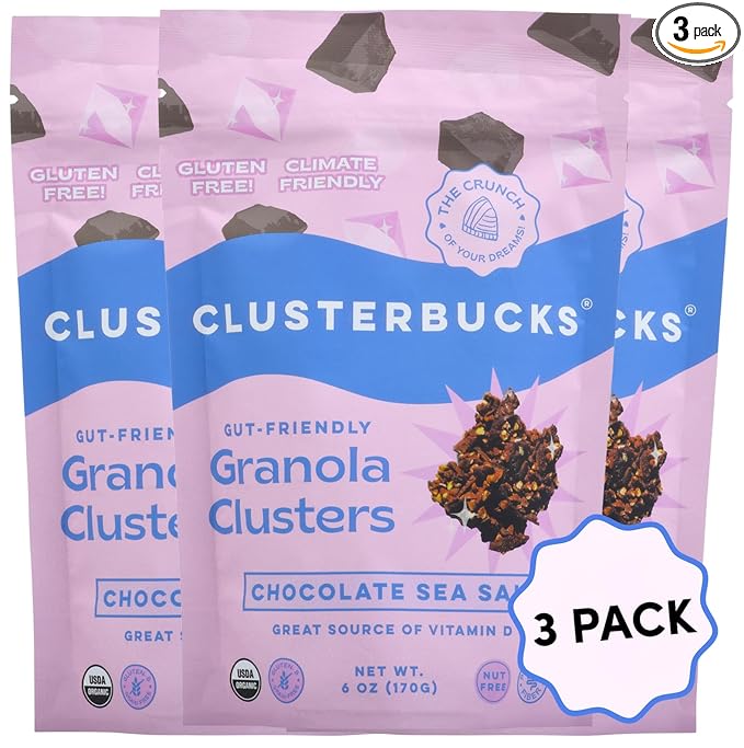 Clusterbucks Superfood Clusters – Grain-Free, Keto-Friendly Granola with Regeneratively Grown Sprouted Buckwheat– Gluten-Free, Low-Carb, Organic Healthy Snack (3-Pack, Chocolate Sea Salt)
