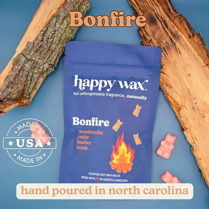 Happy Wax Cozy Cabin Winter Scented All Natural, Non Toxic Soy Wax Melts; 6 Total Oz. of Scented Wax Melts, Collection Includes Bonfire, Bourbon &Wood and Pine Forest