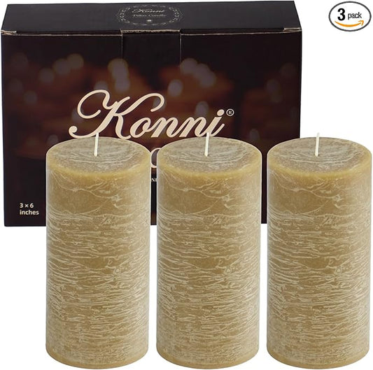 KONNI Wax Yellow Pillar Candles Set of 3, 3"x 6" Unscented Pillar Candles Bulk, 56 Hours Long Burning Candles, Smokeless&Dripless Large Round Candle for Wedding, Home Decoration, Parties, Spas, Dinner