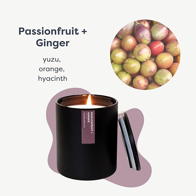 Calyan Wax Co. Soy Wax Candle, Passionfruit + Ginger Scented Candle, 75 Hour Burn Time, Aromatherapy Soy Candles, Non Toxic & Vegan Soy Wax, Black Tumbler Scented Candles, 13oz
