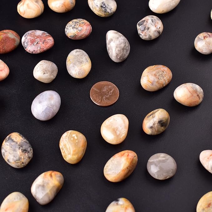 Crazy Lace Agate Healing Crystal Stone Set - 24 Pieces, 0.6" Natural & Polished Stones for Healing, Meditation, Reiki, Chakra, Crafting & Decoration