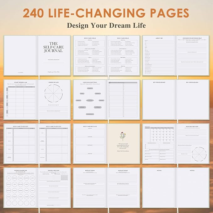 Lanpn Self Care Journal for Women, Self Love Guided Journals with Prompts, Daily Reflection Wellness & Gratitude Planner, 5 Minute Mental Health Notebook, Mindfulness Mood Log, 240 Pages, Sage Green