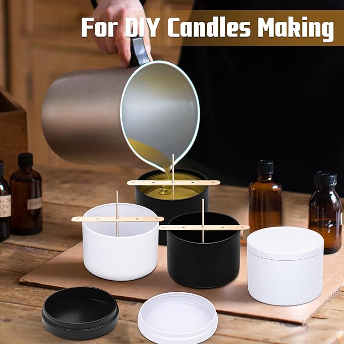 24-Pack White and Black Candle Jars, 12pcs 4oz + 12pcs 8oz Candle Tins for Making Candles, Empty Candle Jars for Making Candles Bulk Candle Containers - White & Black