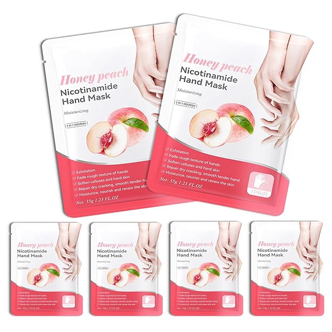 Hand Masks, 6 Pairs Hydrating Exfoliating Hand Peeling Mask, Smooth Hand Masks Moisturizing Gloves Overnight for Dry, Rough, Cracked Hands, Hand Skin Moisturizer Glove for Women Men（G