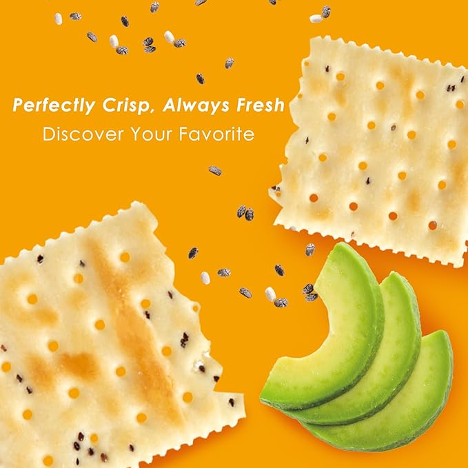 V-LOONG Avocado Chia Soda Crackers, Vlife Baked Saltine Crackers, No Added Sugar Healthy Snacks (1 PACK, 6.8 Ounce) Office Snacks, Low Sugar, Low Calories