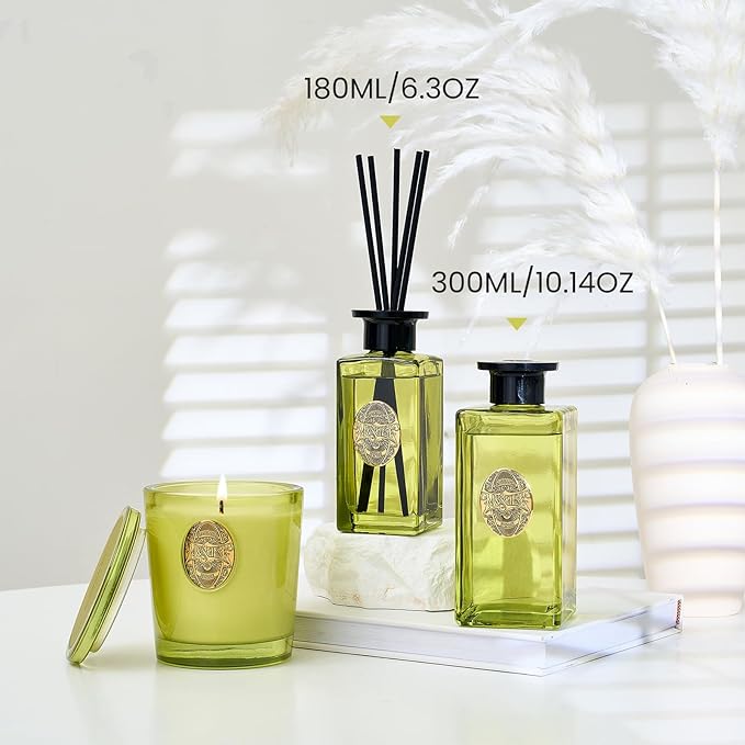 M&SENSE 6.3 oz Large Reed Diffuser Set | White Tea & Sage Scent Oil Diffuser with Sticks | Hotel Collection Non-Toxic Essential Oil |for Bedroom Bathroom Living Room