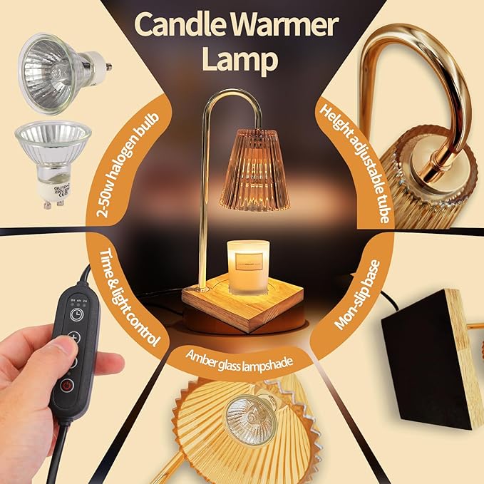 Candle Warmer Lamp Dimmable Wax Melt Warming Lamp with Timer Scented Wax Candle in Jar During Bathing & Yoga & Meditation with 2 Bulbs Home Decor Gift for Female (Dress)
