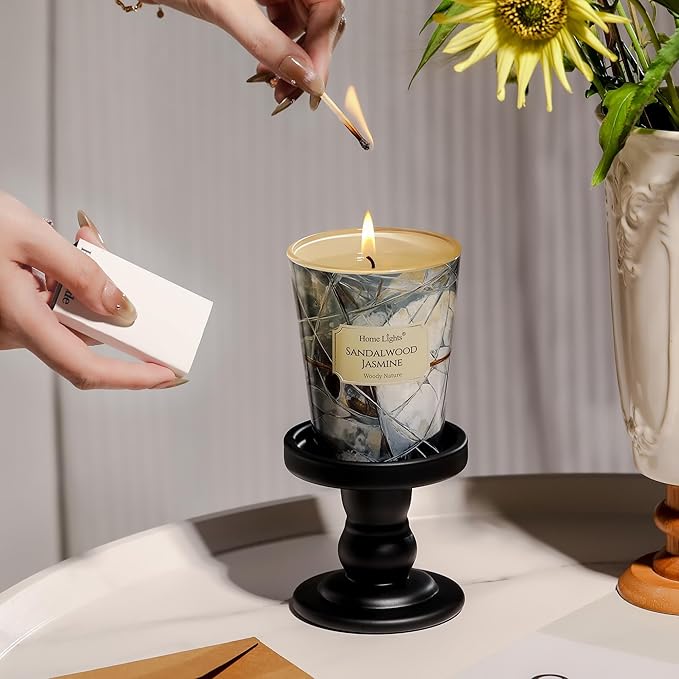 HomeLights Soy Wax Candles for Home Scented, 1-Wick Candles in Sandalwood Jasmine Scented, Industrial Chic Aromatherapy Candles Gift for Parties, Relaxing, 6.7oz