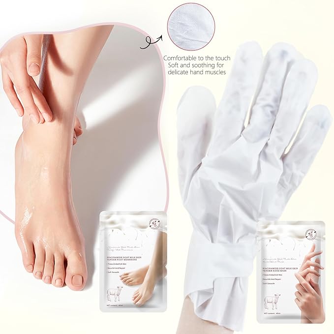 Hydrating Hand Foot Masks Set for Women Men,6 Pack Glove Mask for Dry Hand & 6 Pack Socks Mask for Dry Cracked Feet（Milk）