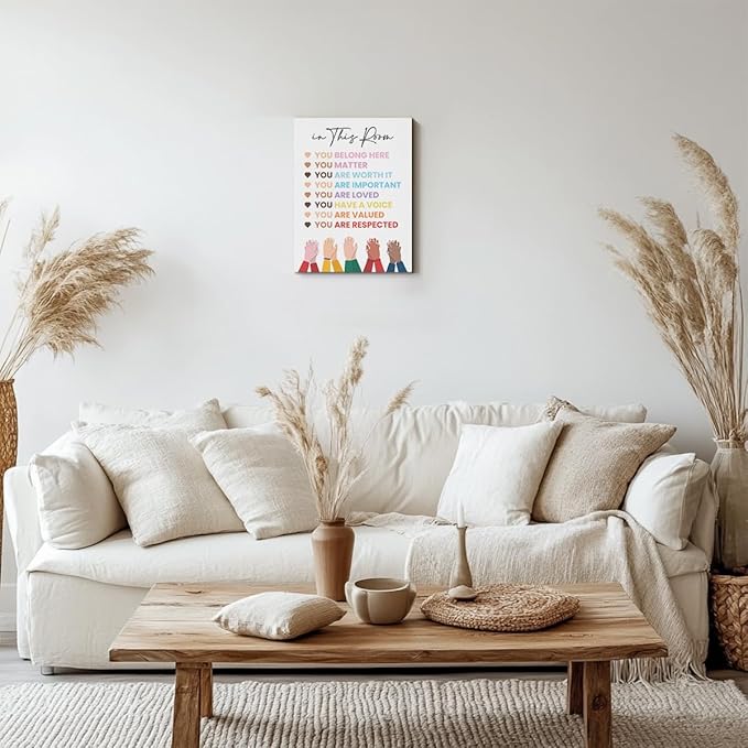 Inspirational Diversity Wall Art in This Room Watercolor Canvas Painting Prints for Classroom Nursery Home Living Bedroom Office Wall Decor Framed Equality Artwork Gifts